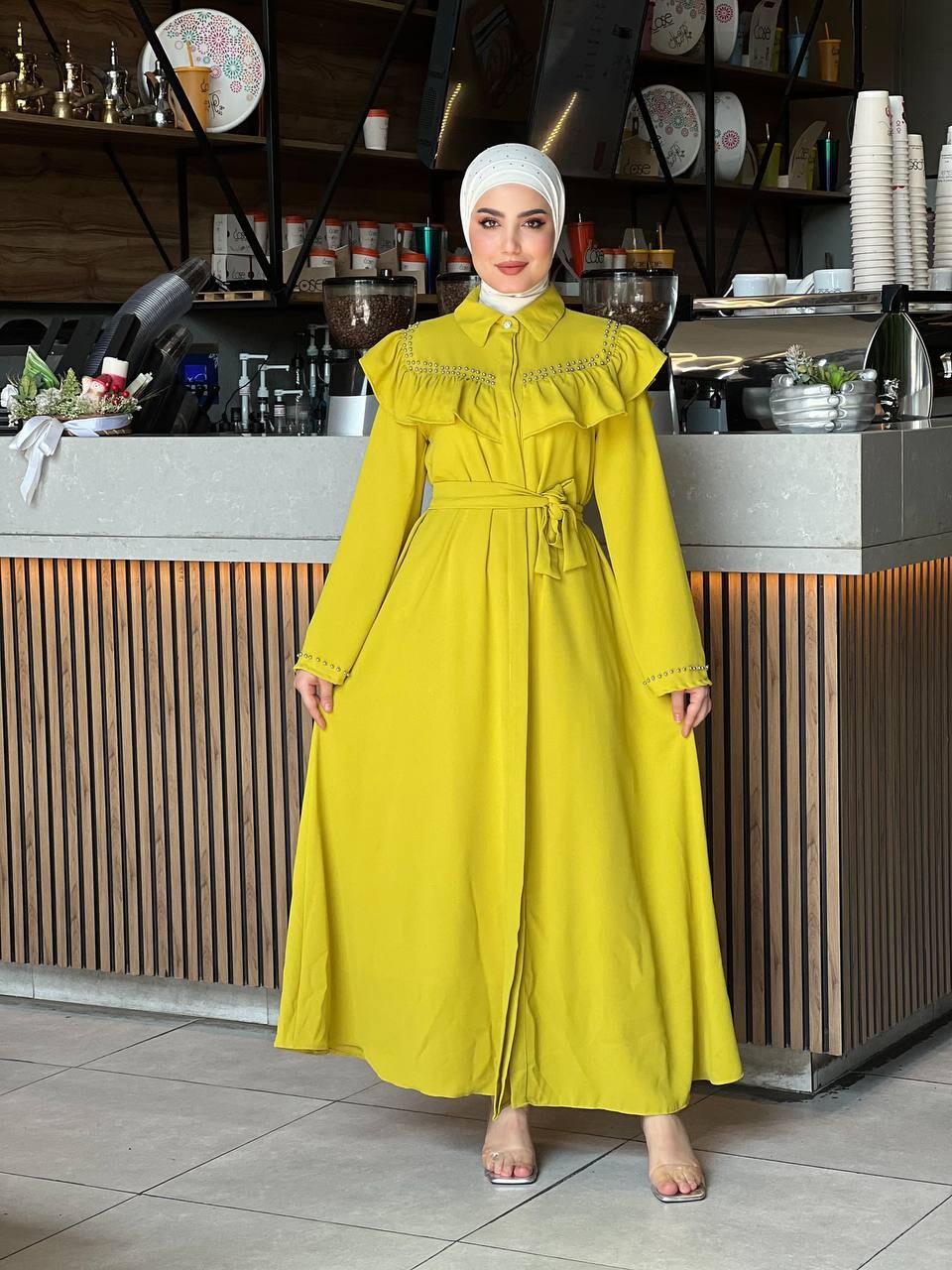 4505-29K-3 فستان - خردلي - Thumbnail