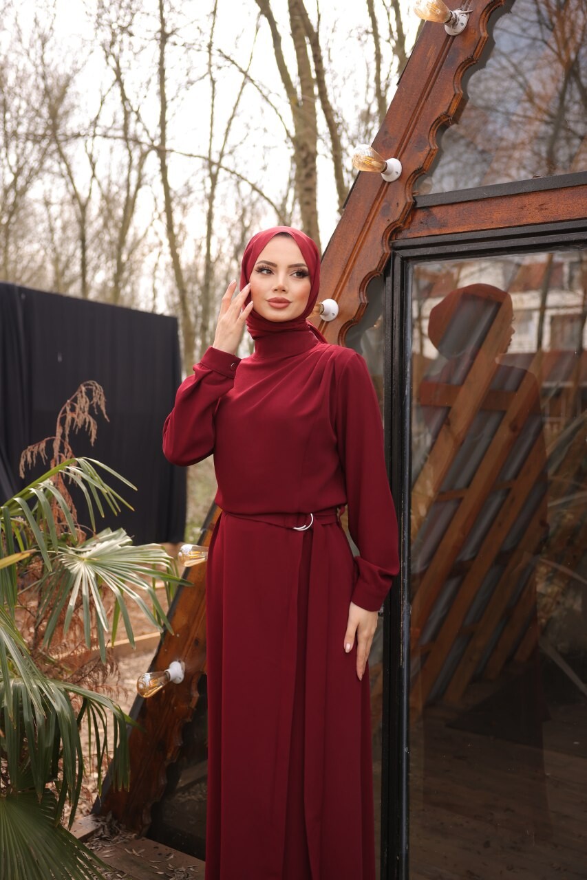 4509-1A-2 فستان- ماروني - Thumbnail