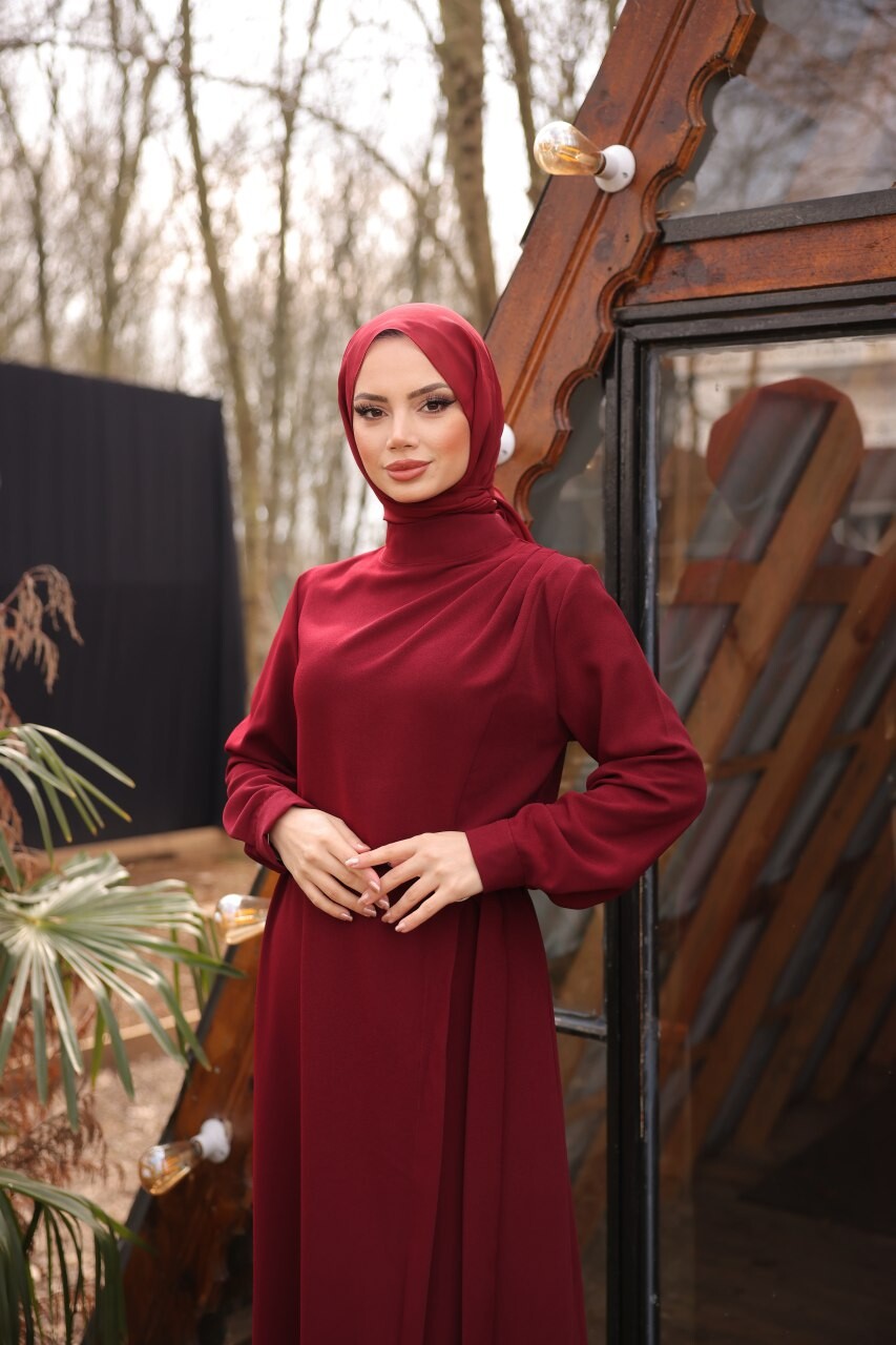 4509-1A-2 فستان- ماروني - Thumbnail