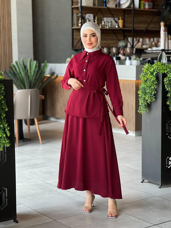 FOR YOU MODA - 4517-2G-5 سوت قطعتين - ماروني 