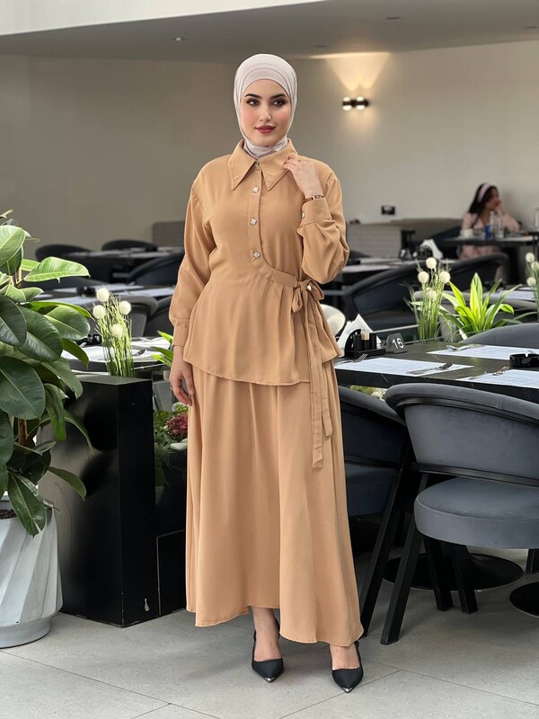 FOR YOU MODA - 4517-2G-2 سوت قطعتين - بيج غامق (1)