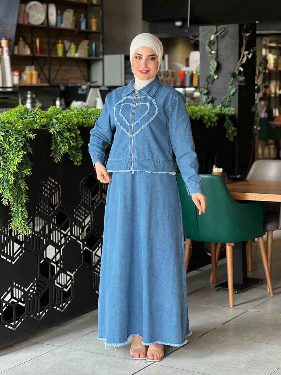 4520-30G- فستان جينز مع يلك -1 - Thumbnail