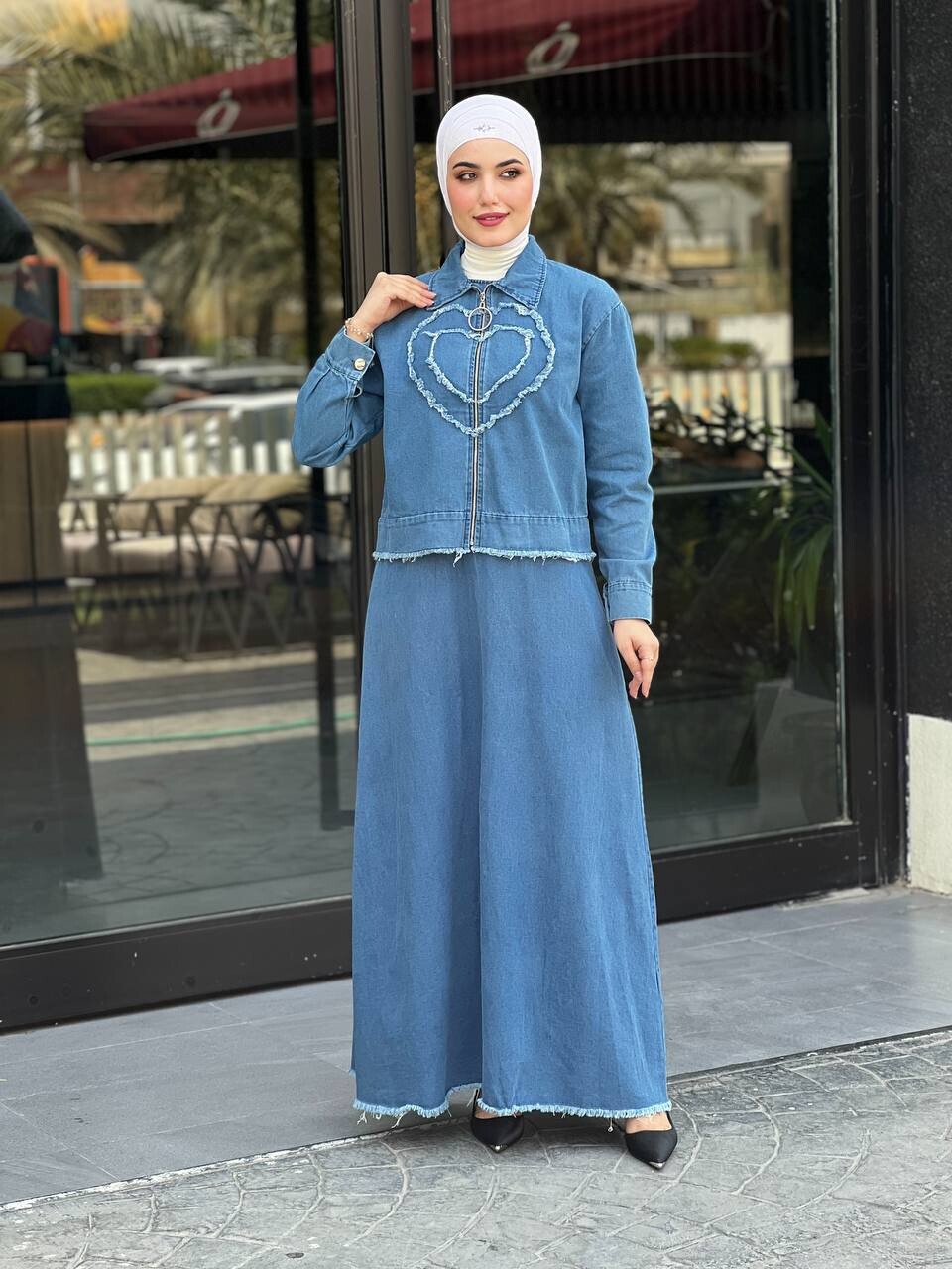 4520-30G- فستان جينز مع يلك -1 - Thumbnail