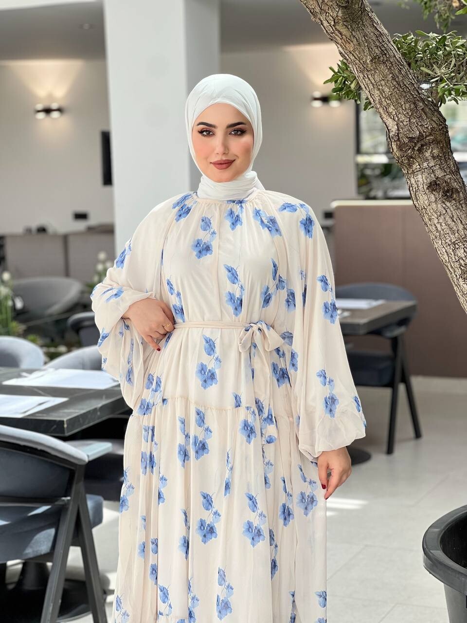 4526-9k-3 فستان شيفون - ازرق - Thumbnail