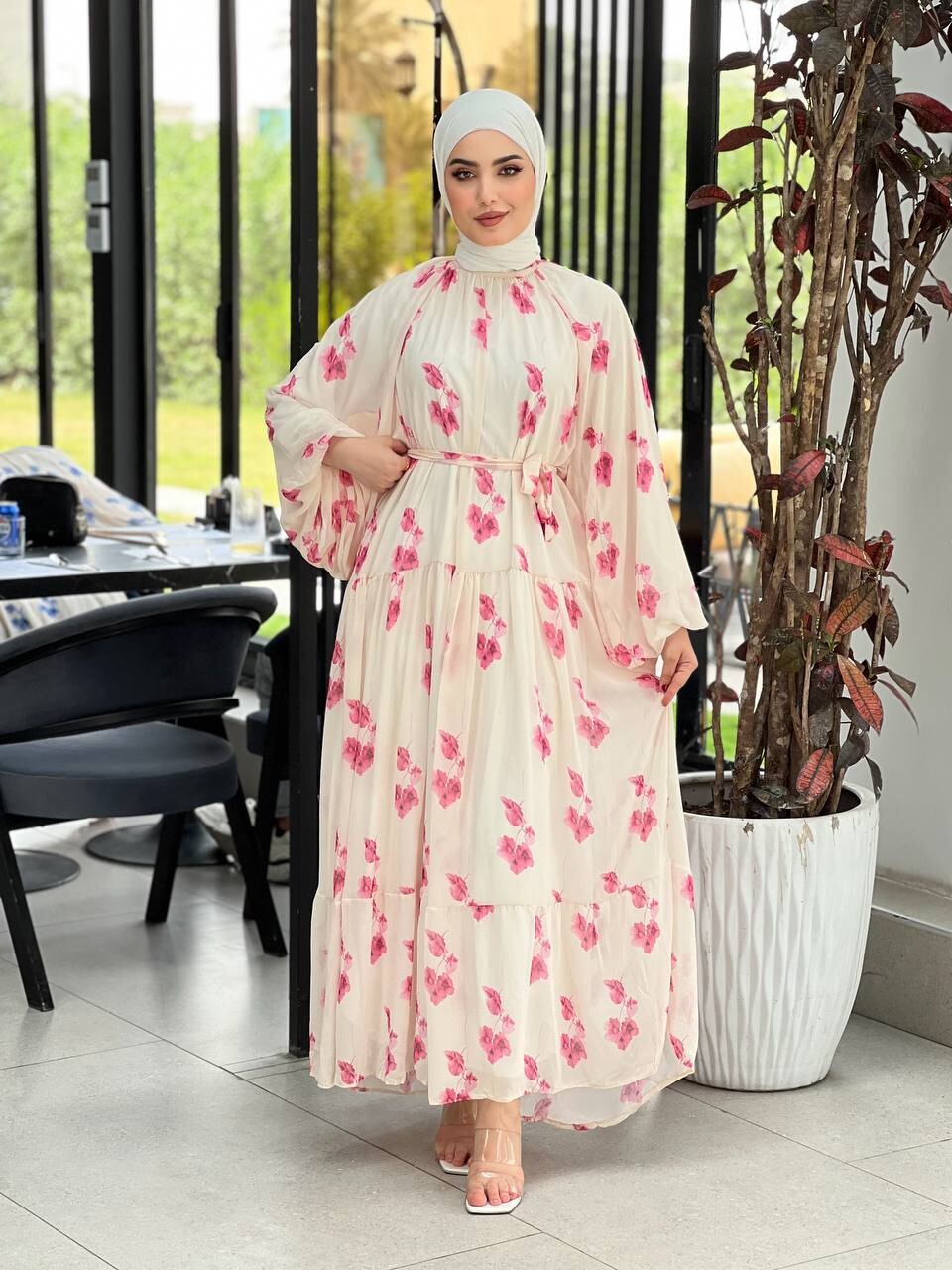 FOR YOU MODA - 4526-9k-5 فستان شيفون - وردي (1)