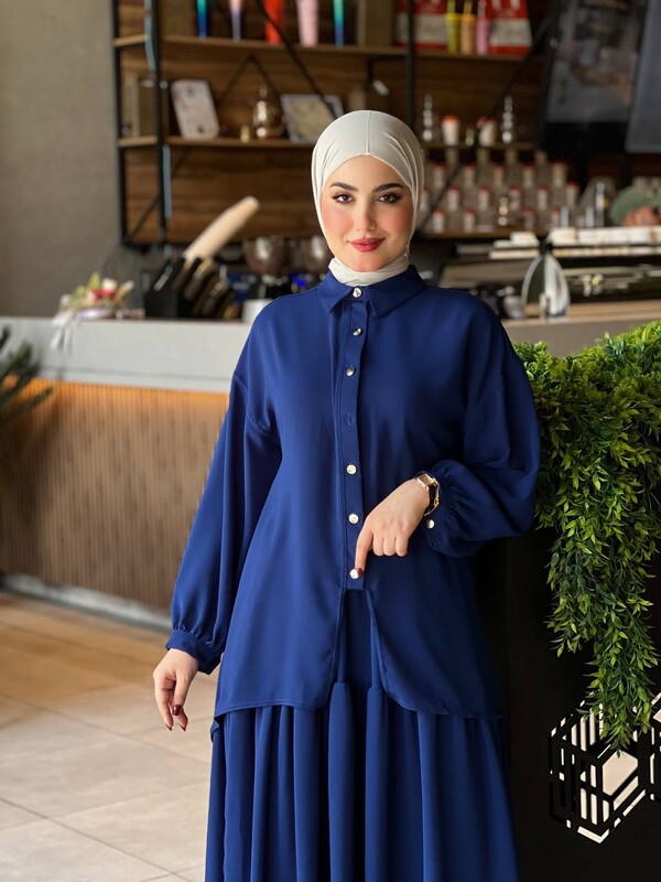 FOR YOU MODA - 4529-77F-3 سوت قطعتين - ازرق 