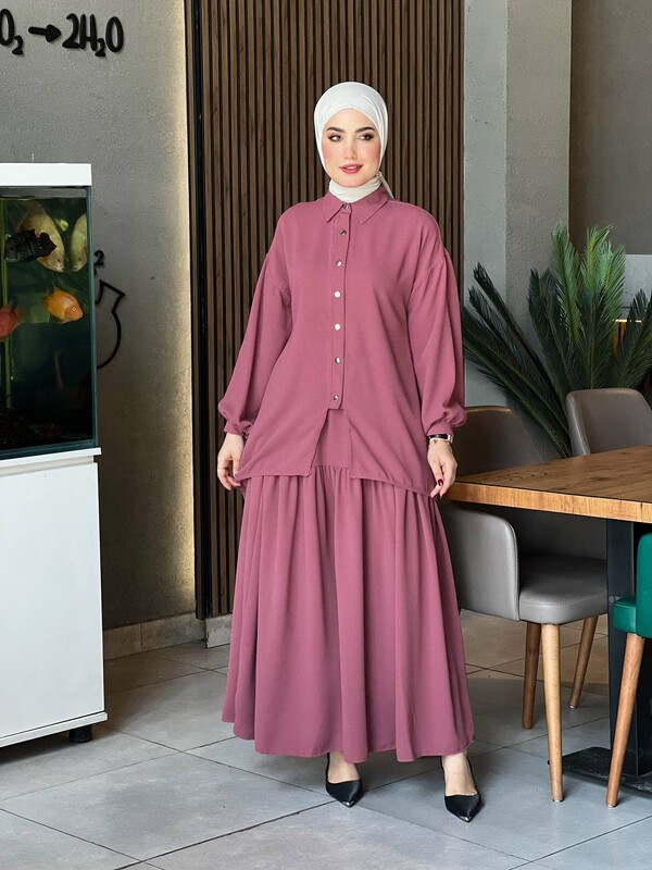 FOR YOU MODA - 4529-77F-4 سوت قطعتين - وردي 