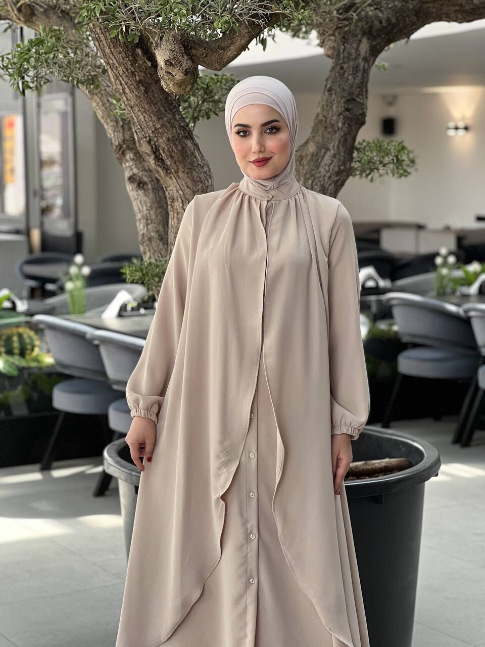 4534-33N-1 فستان لون -بيج - Thumbnail