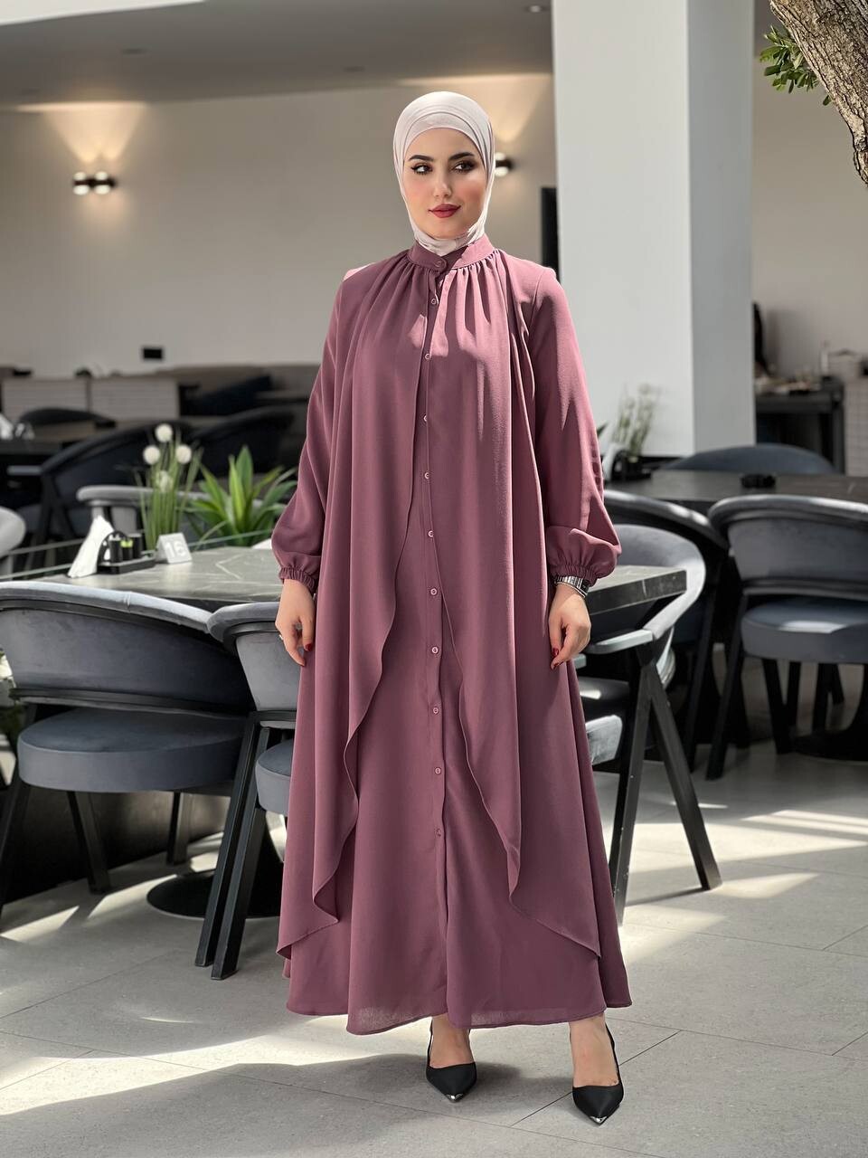 4534-33N-2 فستان لون -بنفسجي - Thumbnail