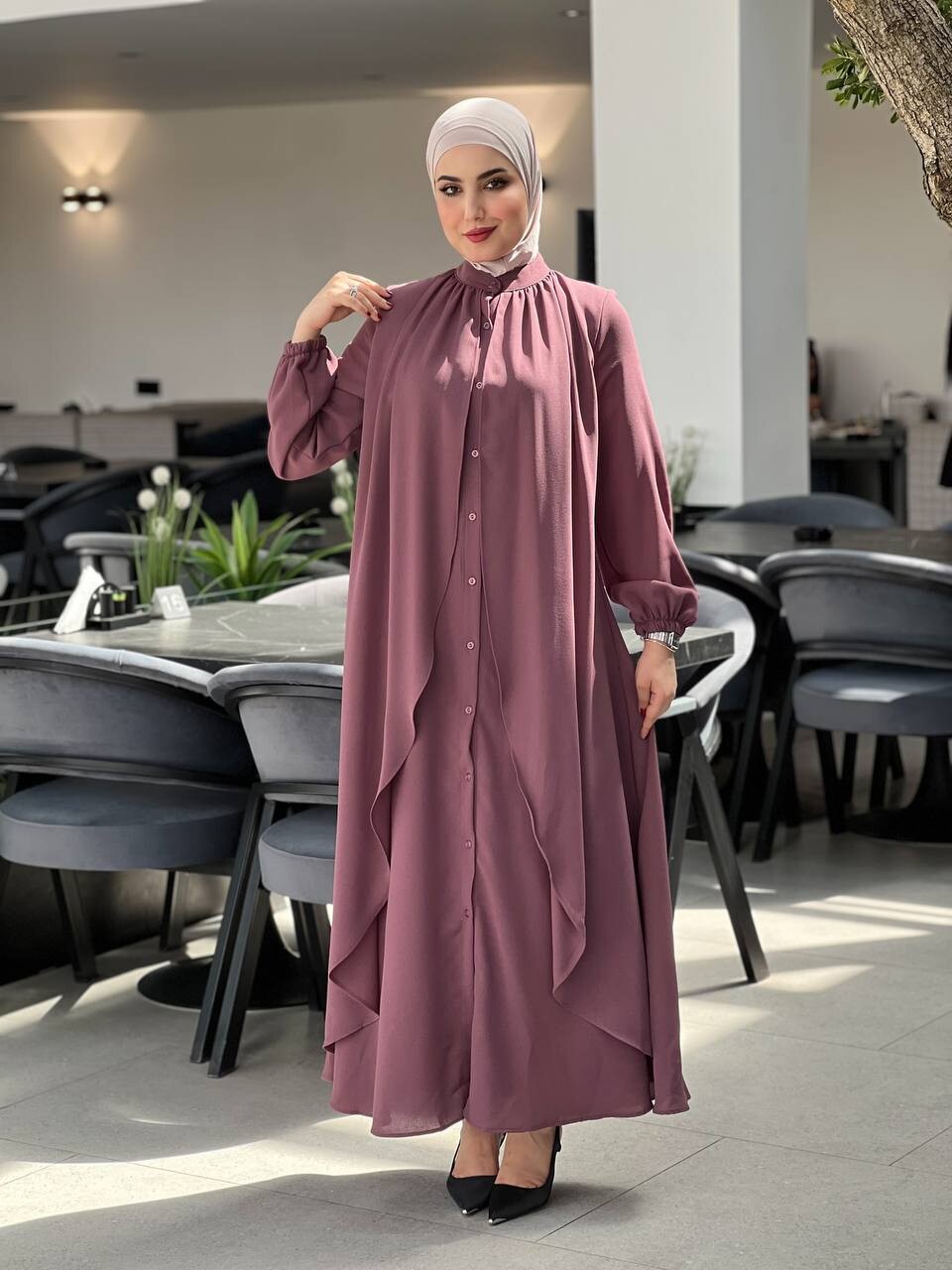 4534-33N-2 فستان لون -بنفسجي - Thumbnail