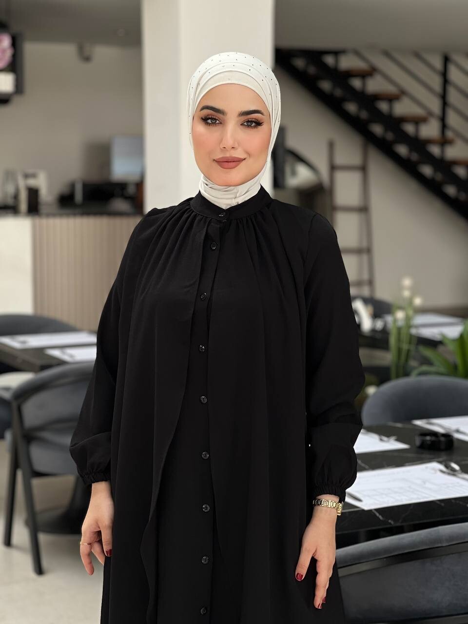 4534-33N-1 فستان لون - اسود - Thumbnail