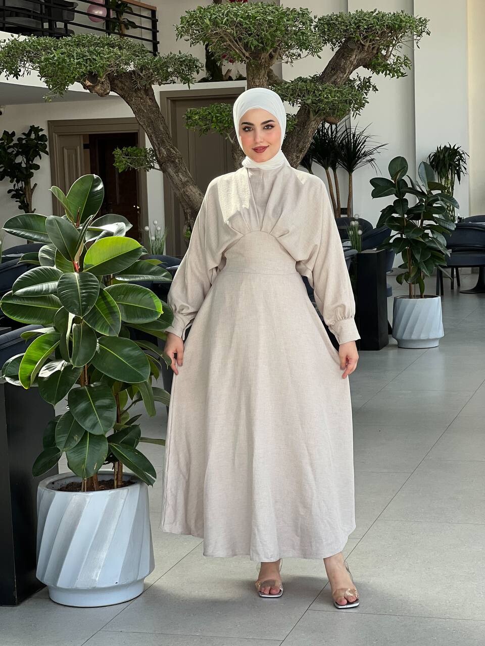4535-17K-1 فستان - لون بيج - Thumbnail