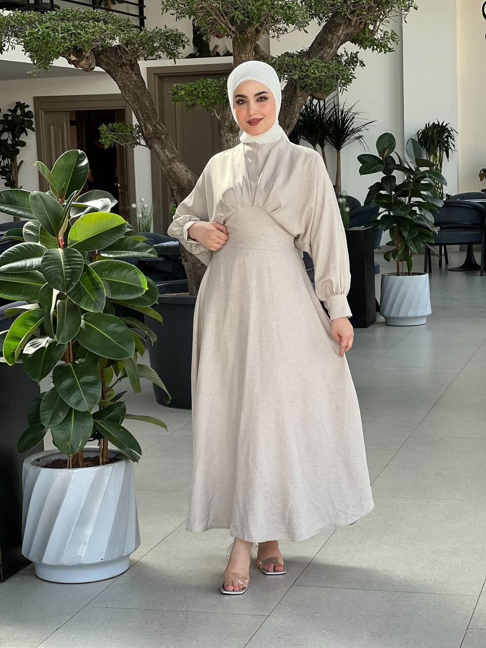 FOR YOU MODA - 4535-17K-1 فستان - لون بيج 