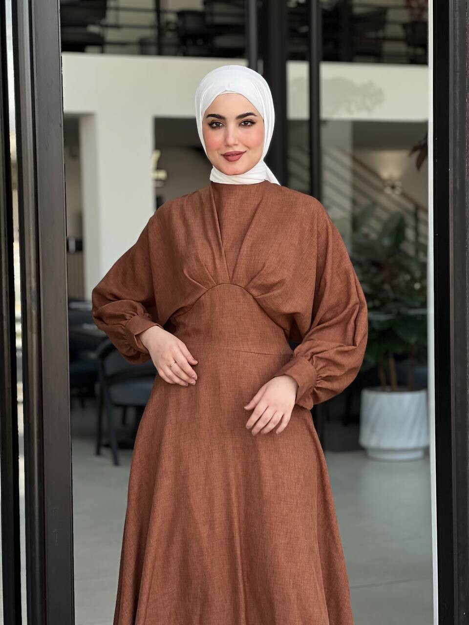 4535-17K-4 فستان - لون جوزي - Thumbnail