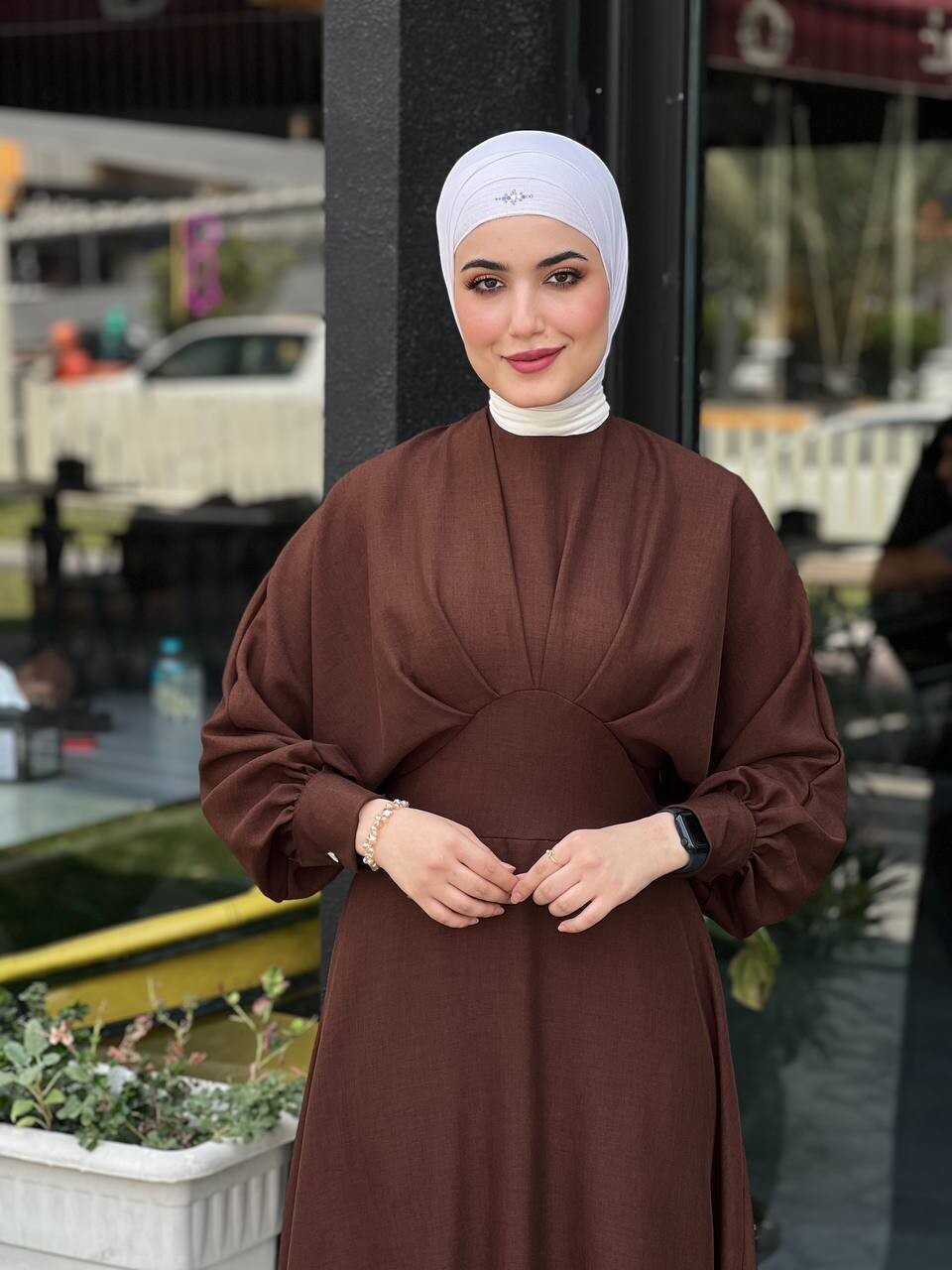 4535-17K-6 فستان لون - جوزي غامق - Thumbnail