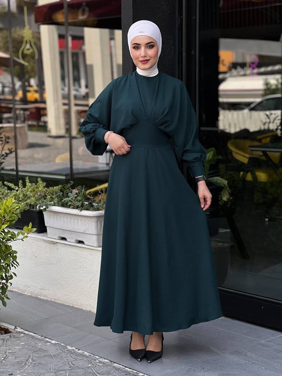 FOR YOU MODA - 4535-17K-فستان - لون اخضر غامق 7