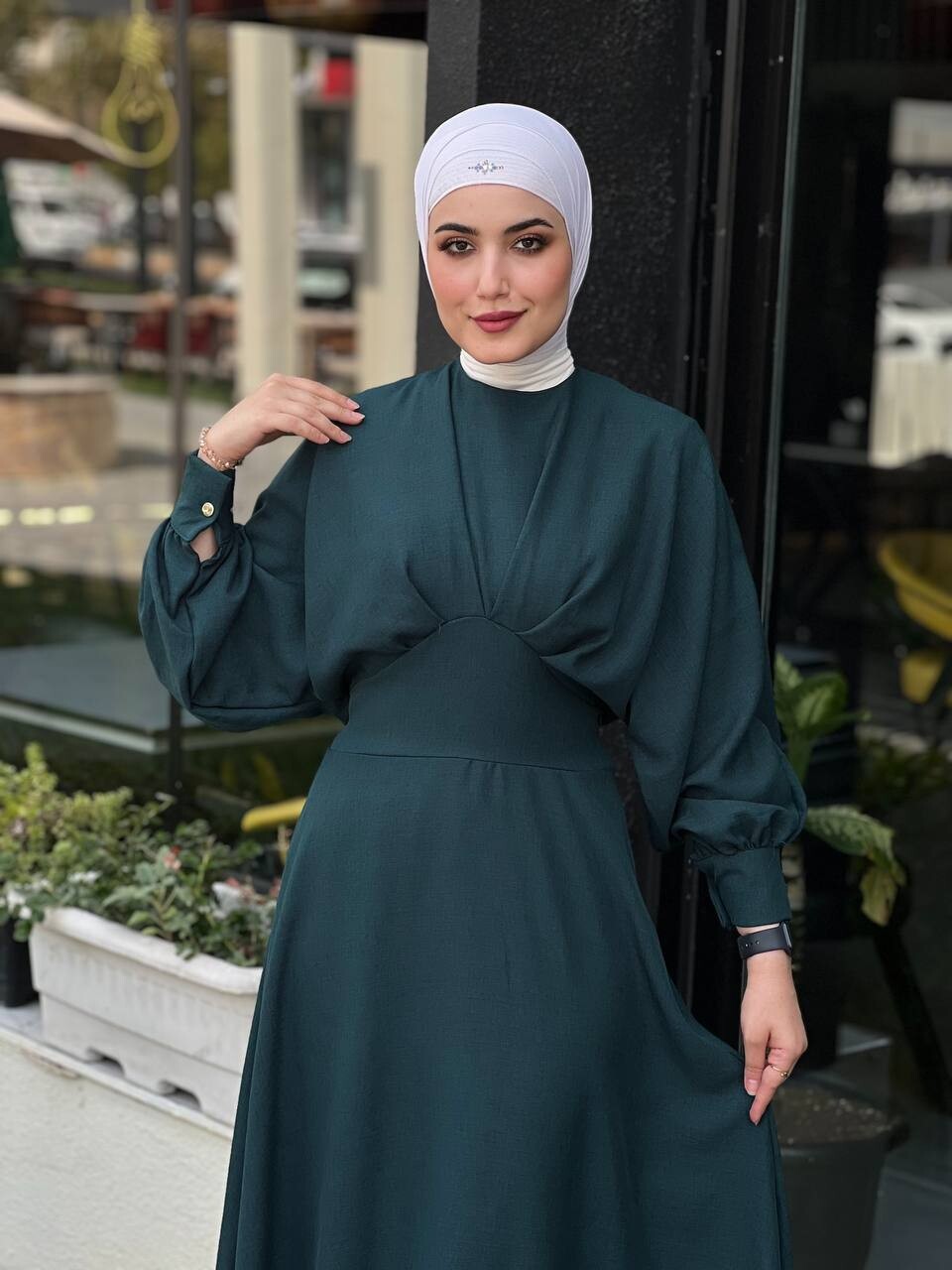 FOR YOU MODA - 4535-17K-فستان - لون اخضر غامق 7 (1)