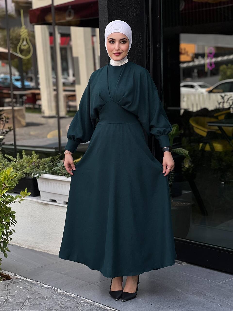 4535-17K-فستان - لون اخضر غامق 7 - Thumbnail