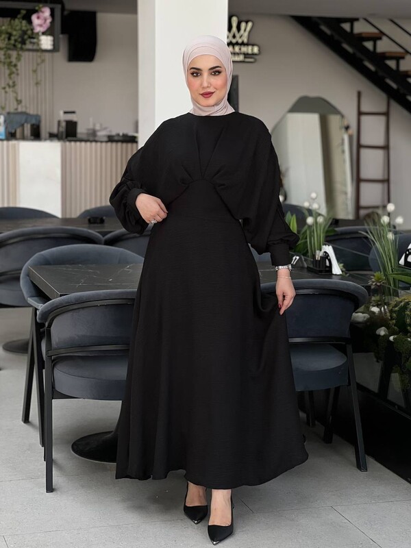 FOR YOU MODA - 4535-17K-5 فستان لون - اسود