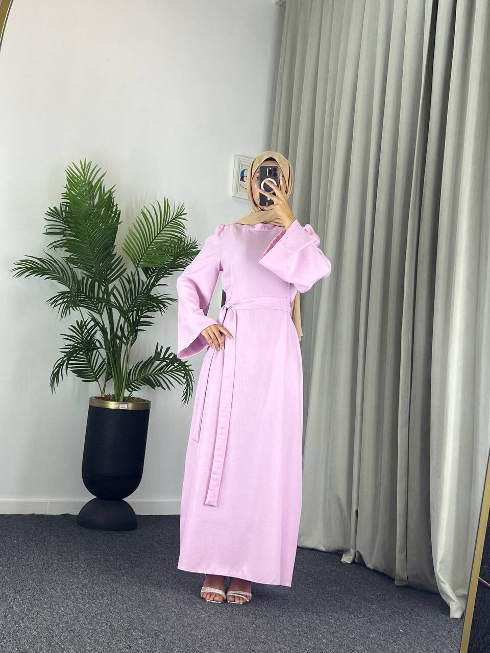 FOR YOU MODA - 4536-41L- 3 فستان سادة لون وردي فاتح 