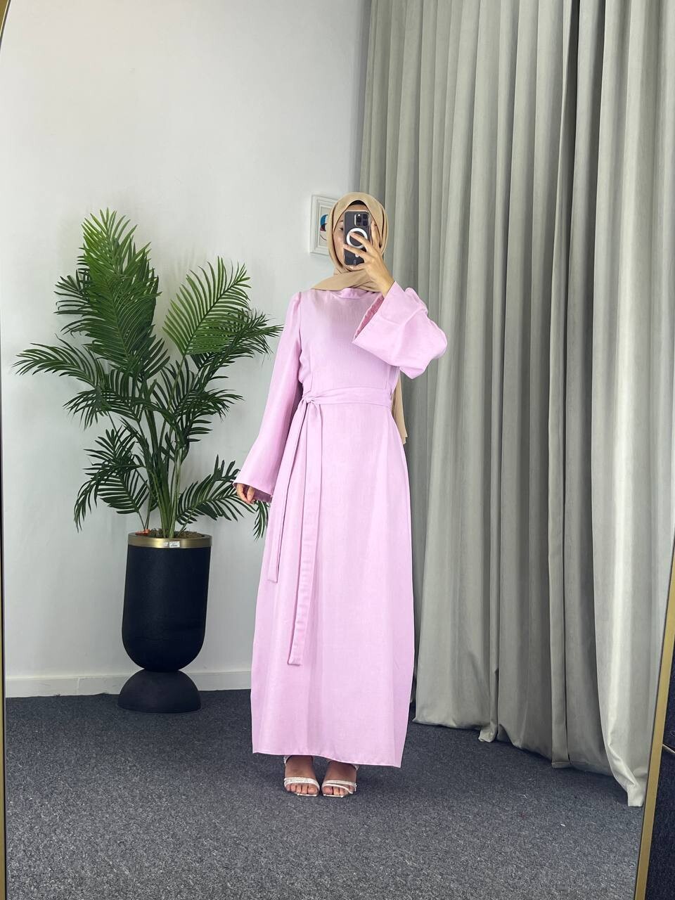 FOR YOU MODA - 4536-41L- 3 فستان سادة لون وردي فاتح (1)