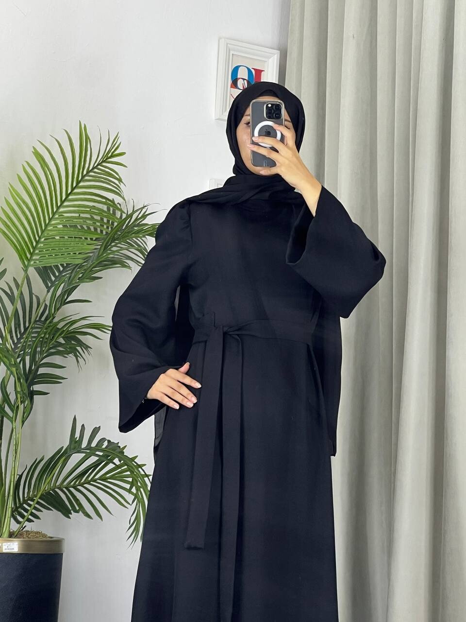 4536-41L-1 فستان سادة لون اسود - Thumbnail