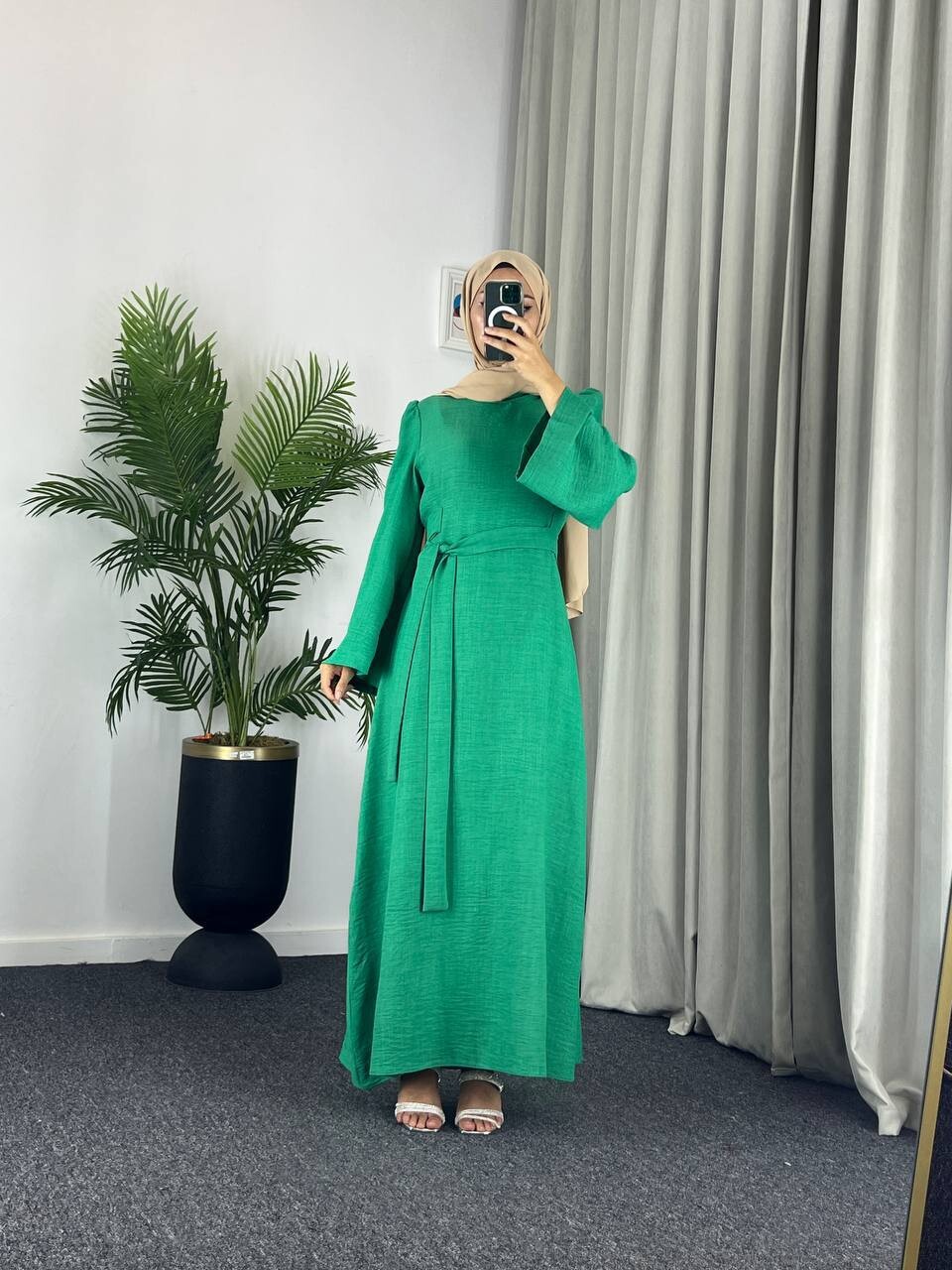 FOR YOU MODA - 4536-41L-2 فستان سادة لون اخضر (1)