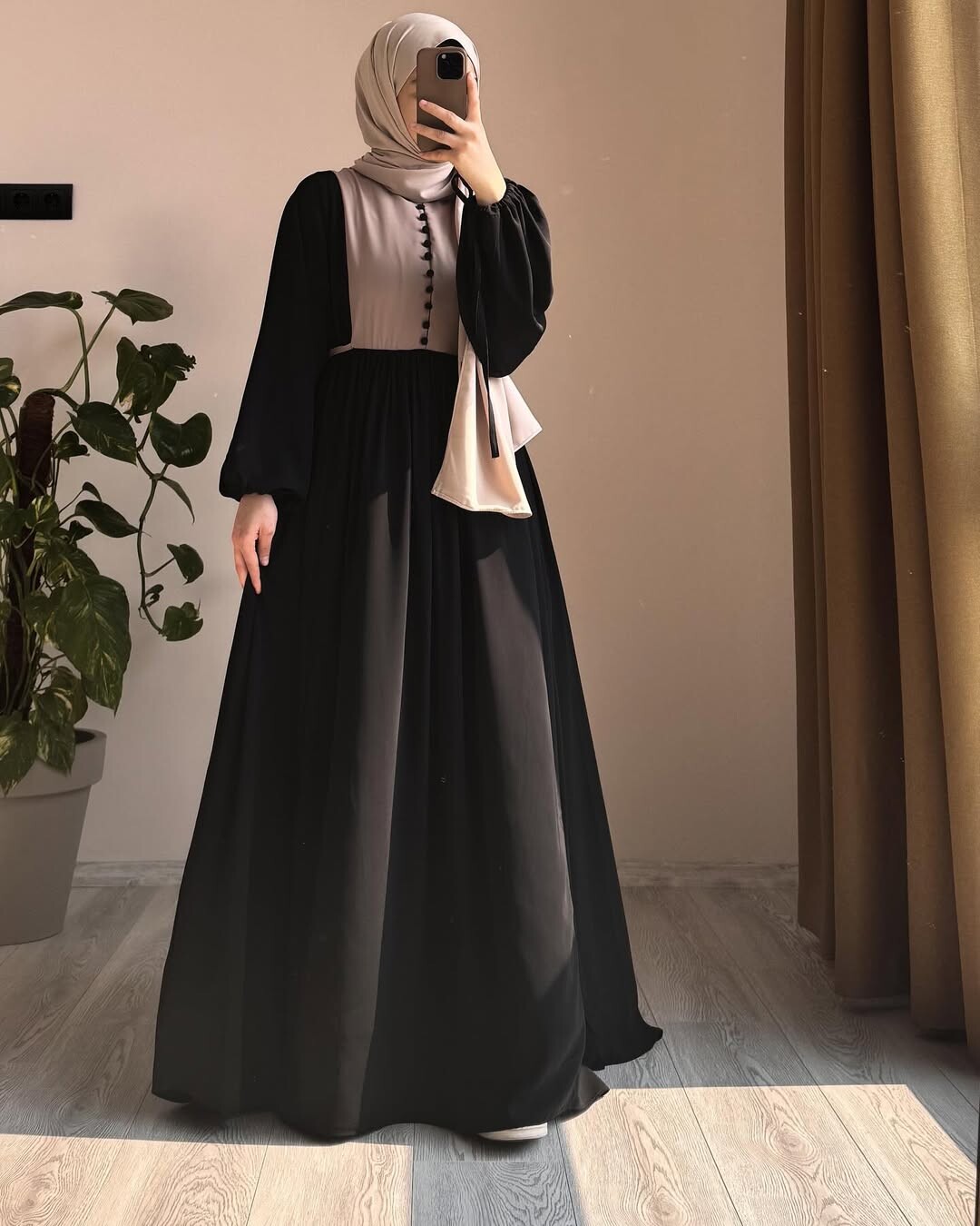 4537-10N-1 فستان لون - اسود - Thumbnail