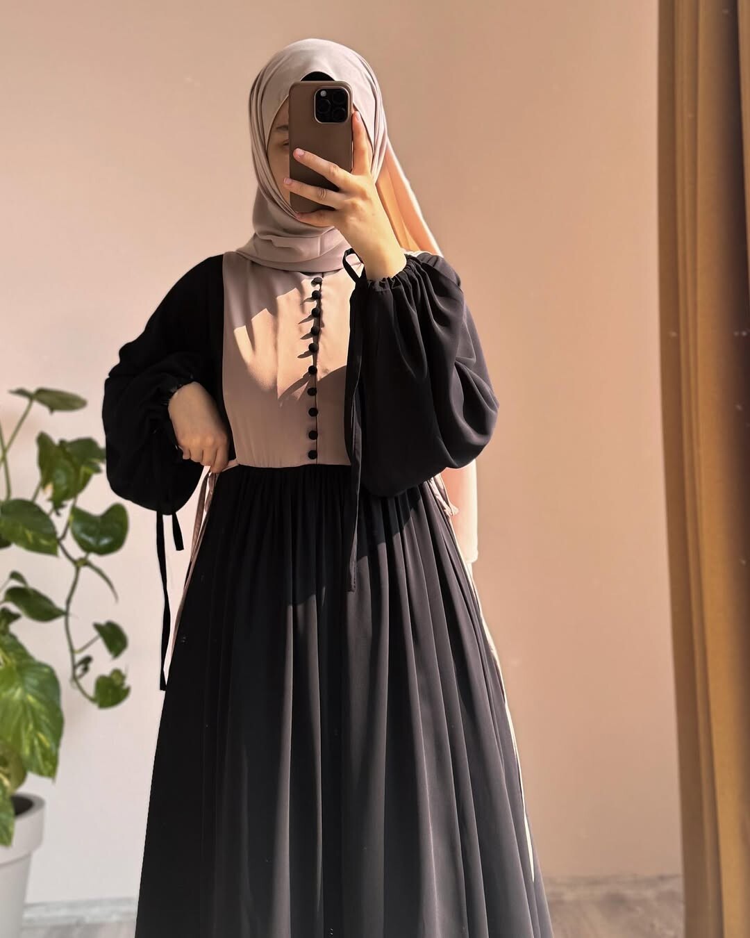 4537-10N-1 فستان لون - اسود - Thumbnail