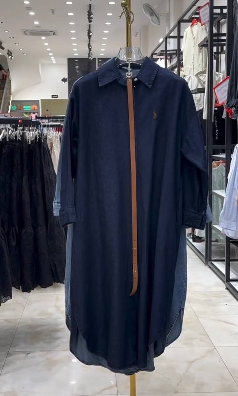 FOR YOU MODA - 4548-16A-3 كاب جينز غامق مع حزام جلد