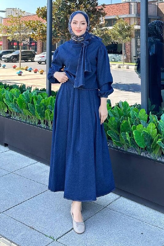 FOR YOU MODA - 4556-24L-1 طقم جينز غامق (1)