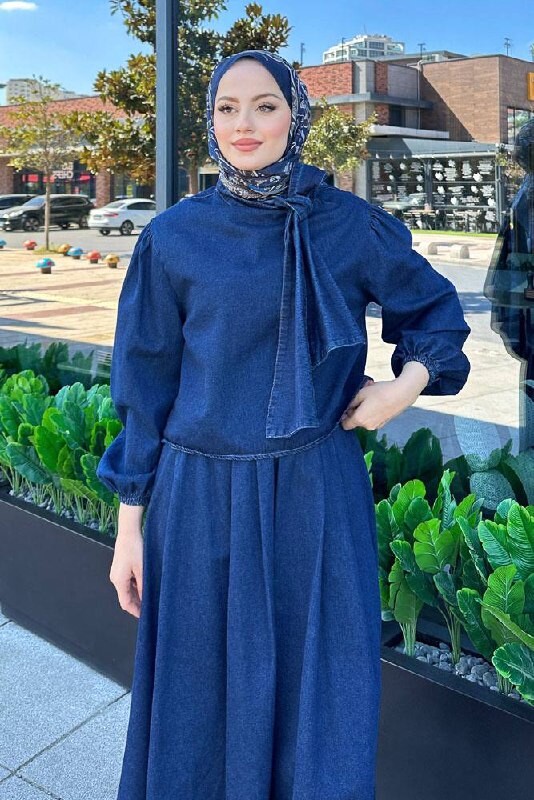 4556-24L-1 طقم جينز غامق - Thumbnail