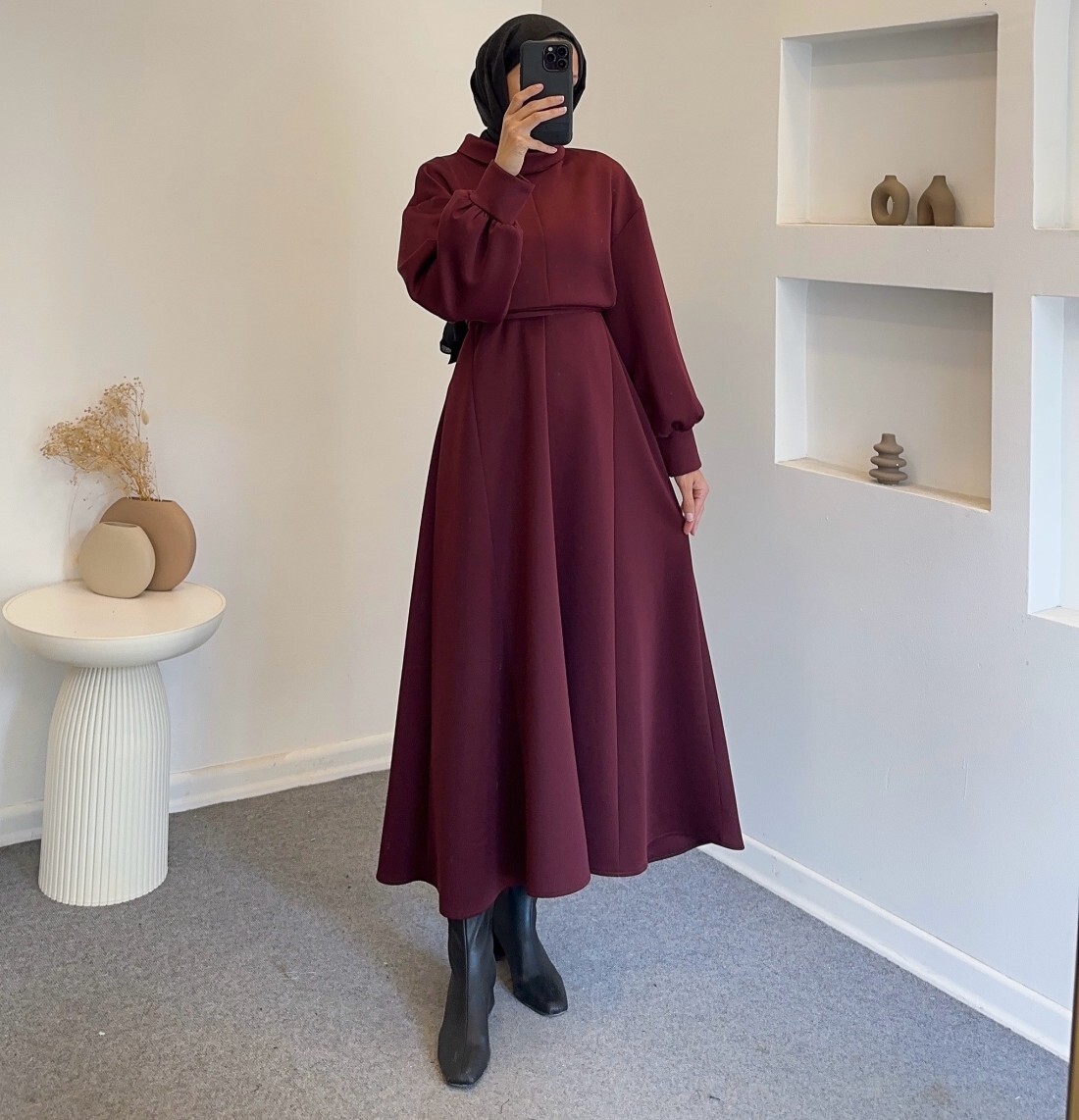 FOR YOU MODA - 4559-1A-2 فستان ساده - ماروني (1)