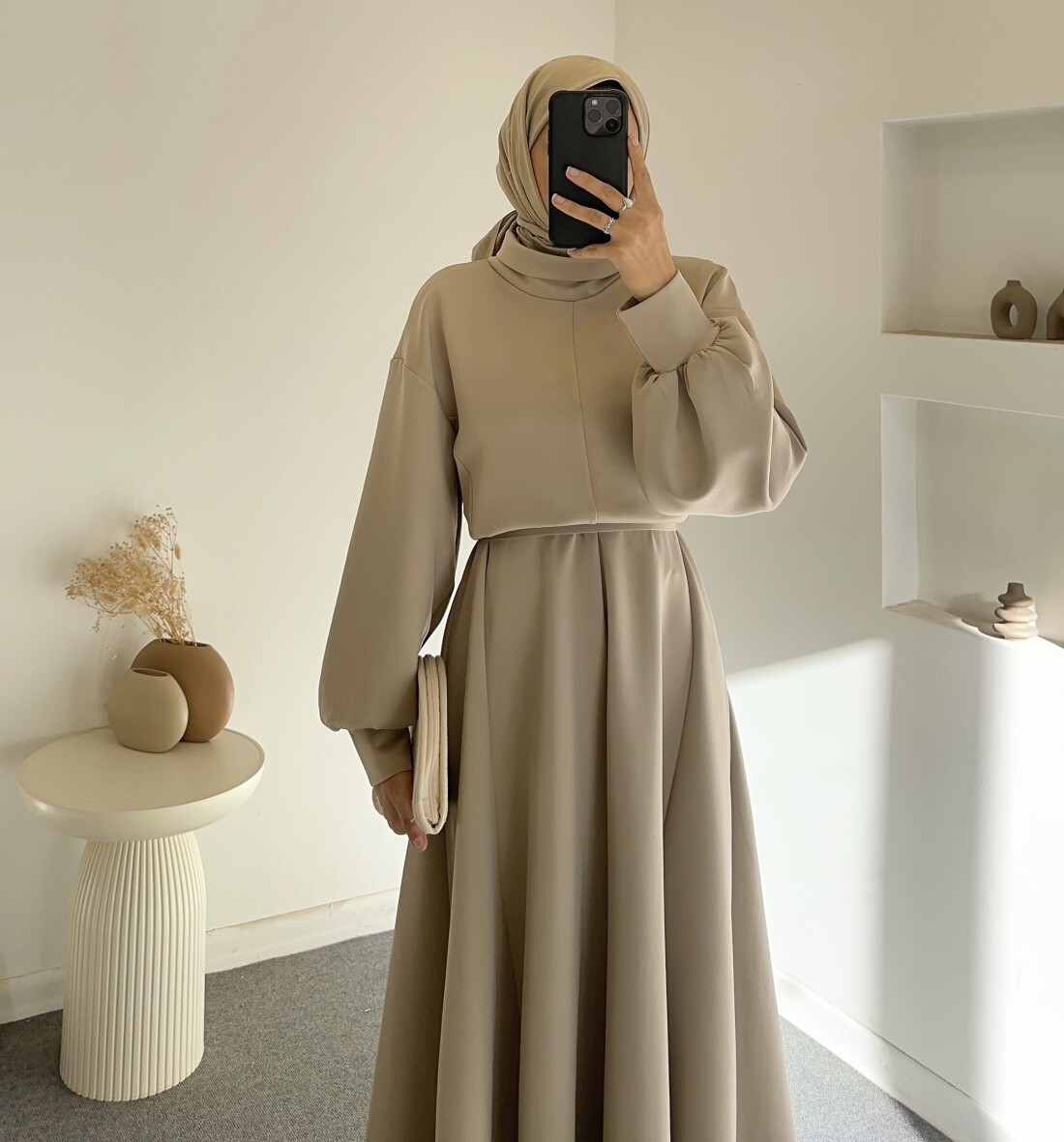 FOR YOU MODA - 4559-1A-3 فستان ساده - اوف وايت (1)