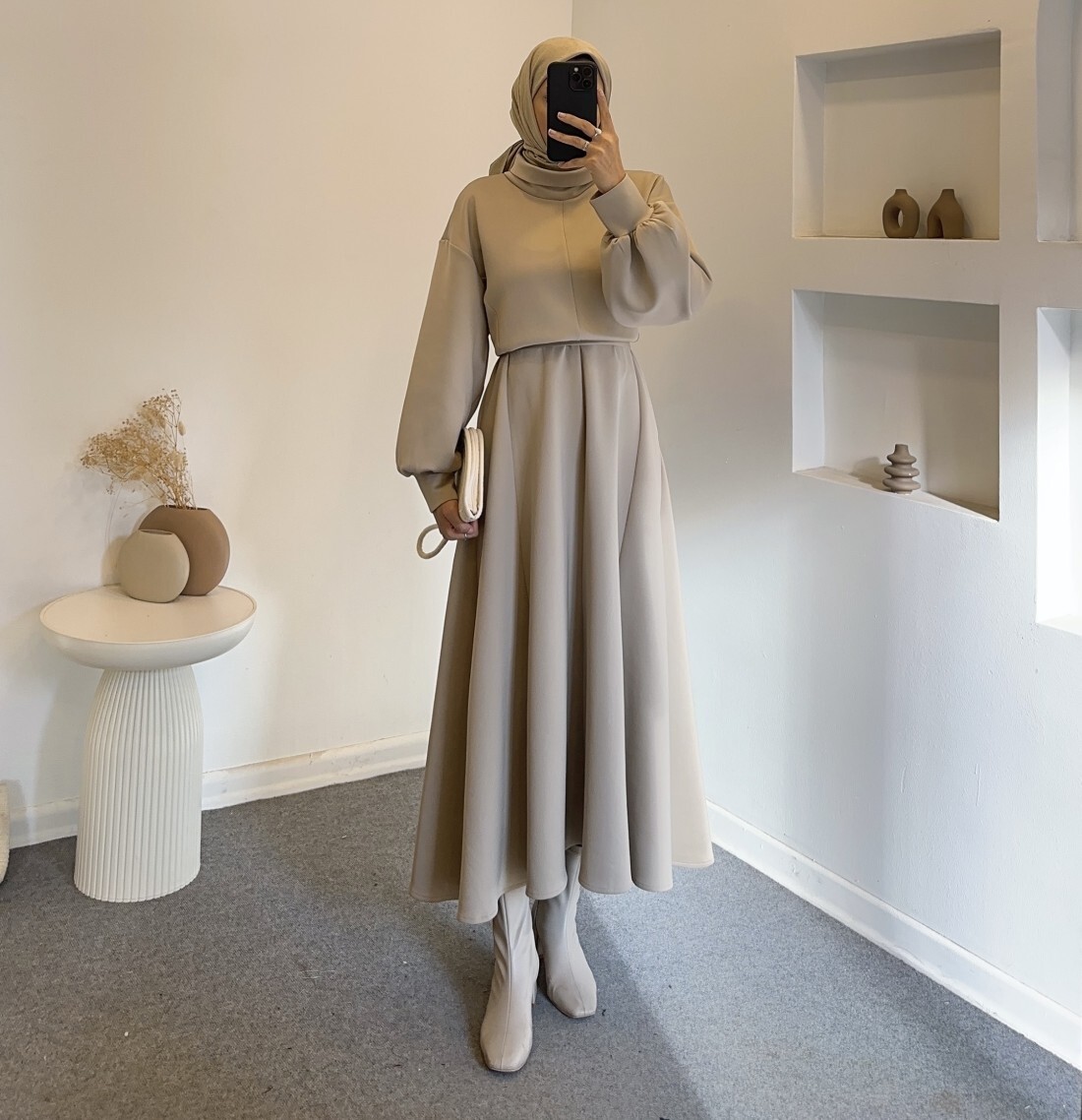 FOR YOU MODA - 4559-1A-3 فستان ساده - اوف وايت