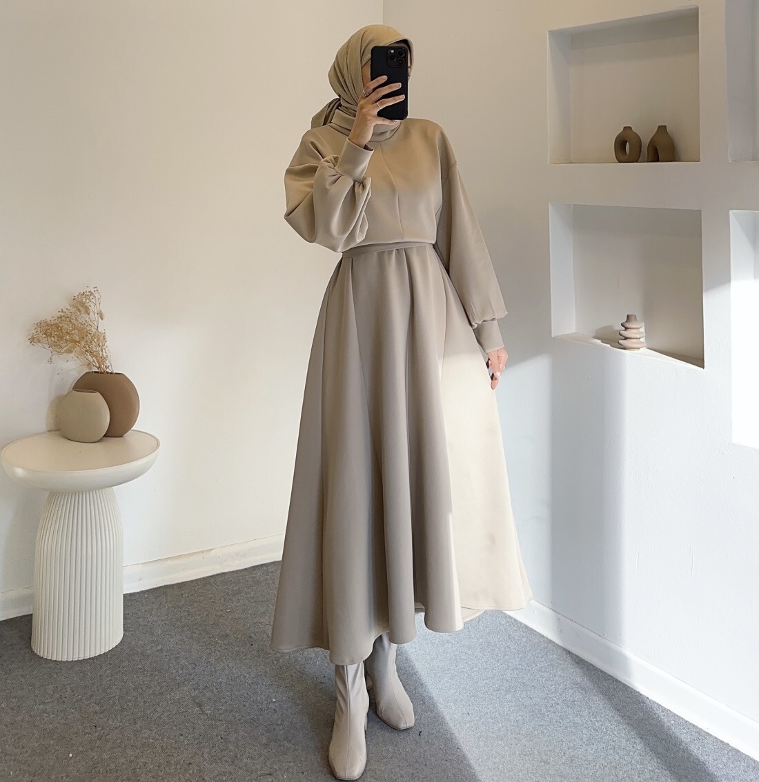 4559-1A-3 فستان ساده - اوف وايت - Thumbnail