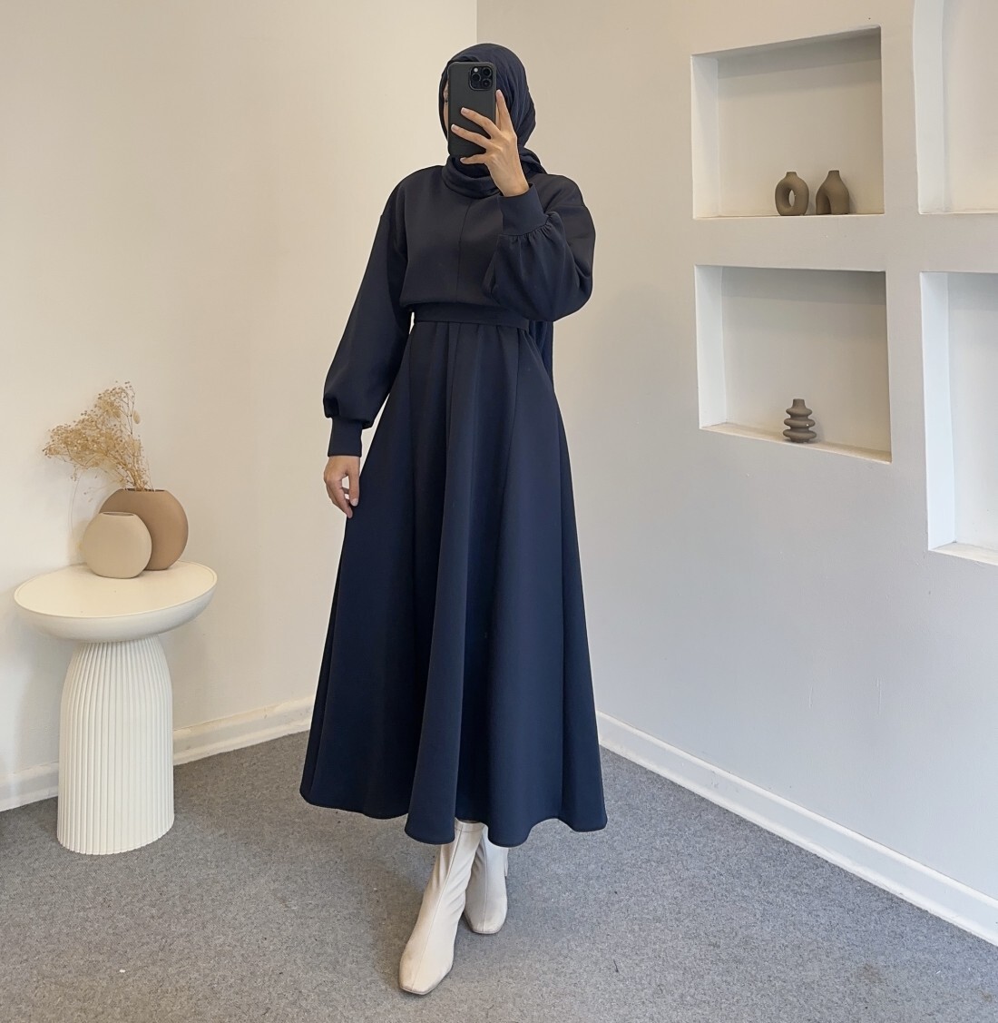 FOR YOU MODA - 4559-1A-5 فستان ساده - نيلي (1)