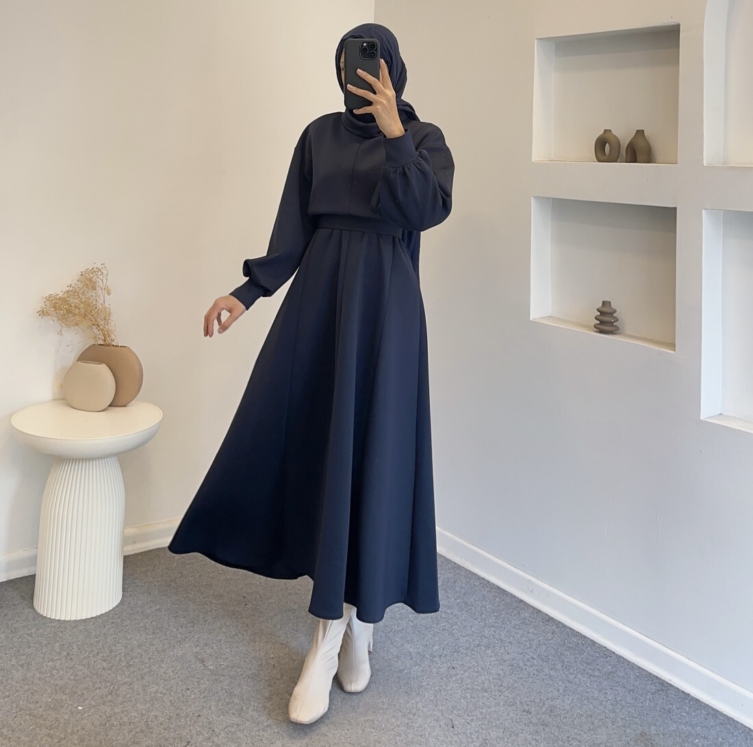 FOR YOU MODA - 4559-1A-5 فستان ساده - نيلي