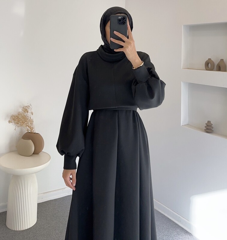 FOR YOU MODA - 4559-1A-1 فستان ساده - اسود (1)