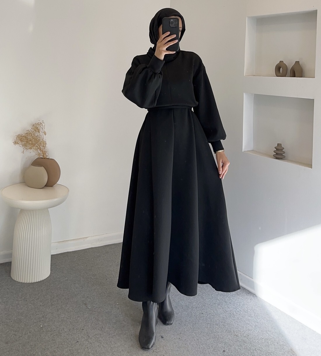 FOR YOU MODA - 4559-1A-1 فستان ساده - اسود