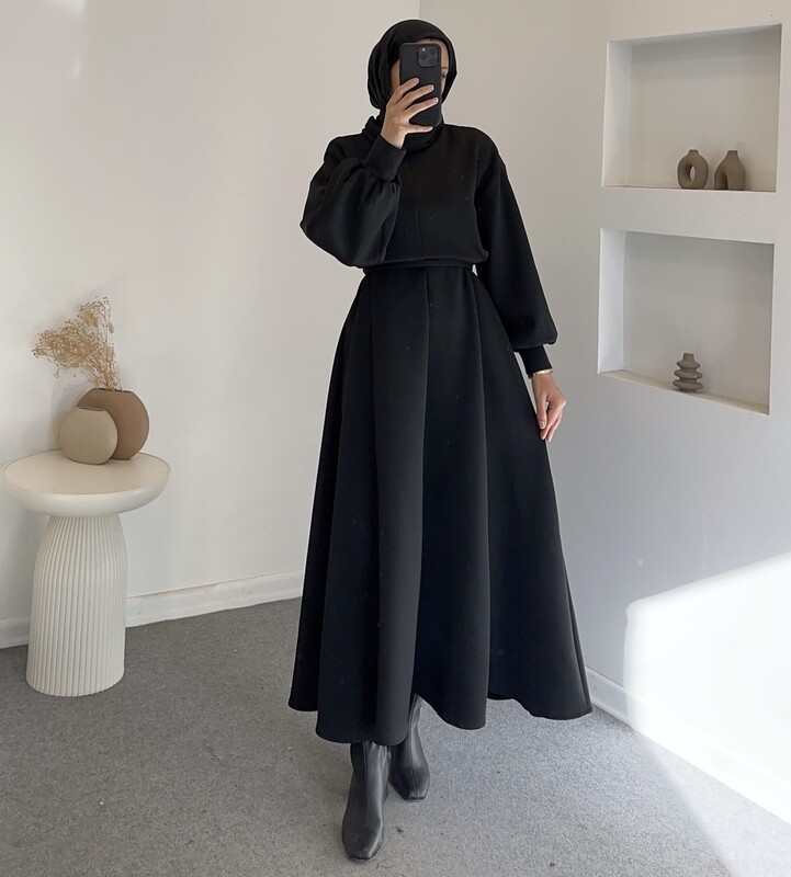 FOR YOU MODA - 4559-1A-1 فستان ساده - اسود