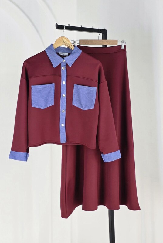 FOR YOU MODA - 4564-18O-3 سوت تنوره -احمر