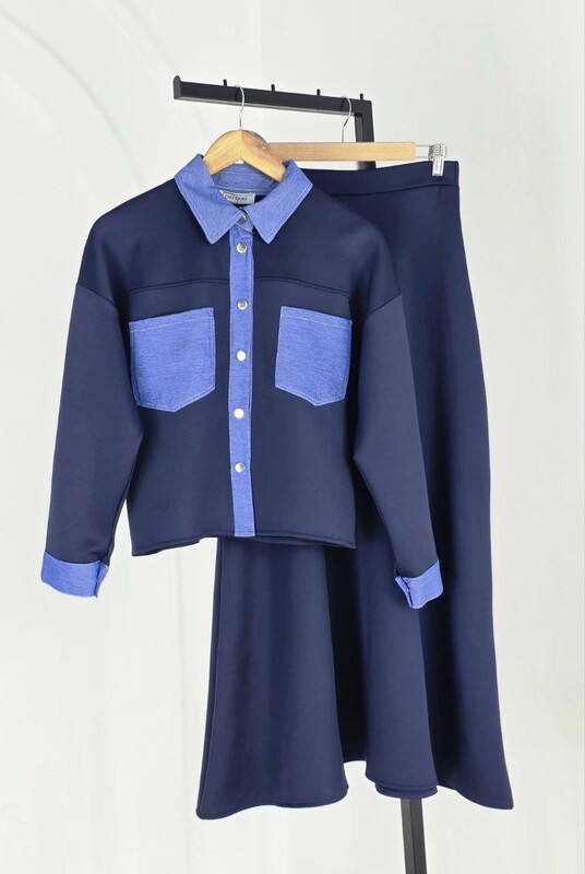 FOR YOU MODA - 4564-18O-2 سوت تنوره -نيلي