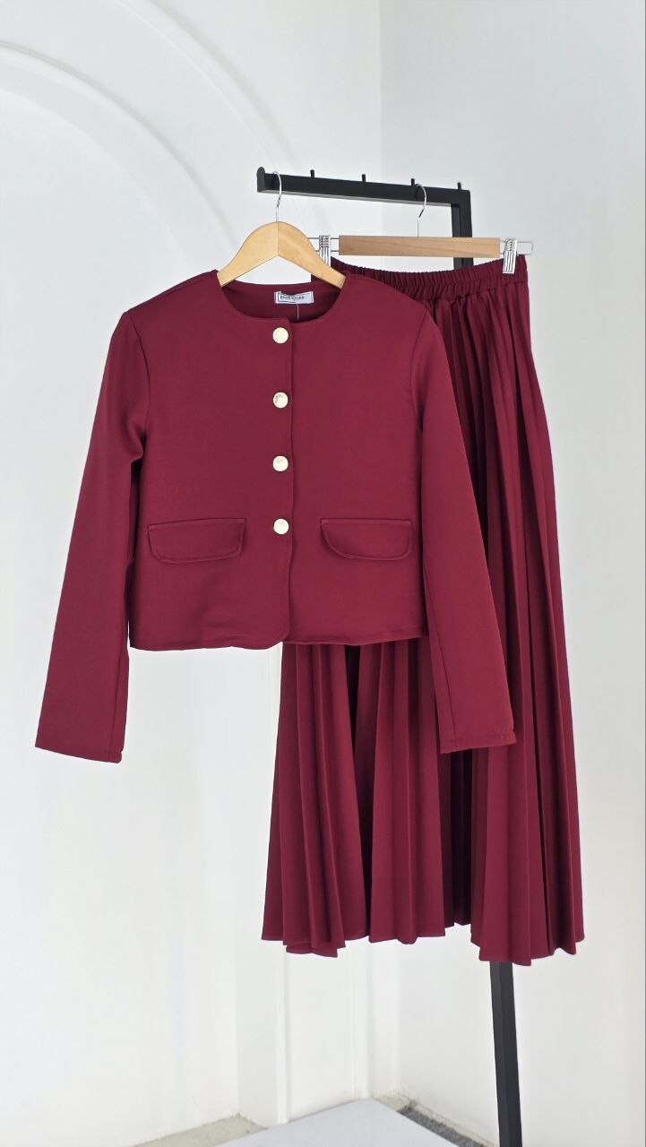 FOR YOU MODA - 4566-13L-2 سوت تنوره -ماروني 