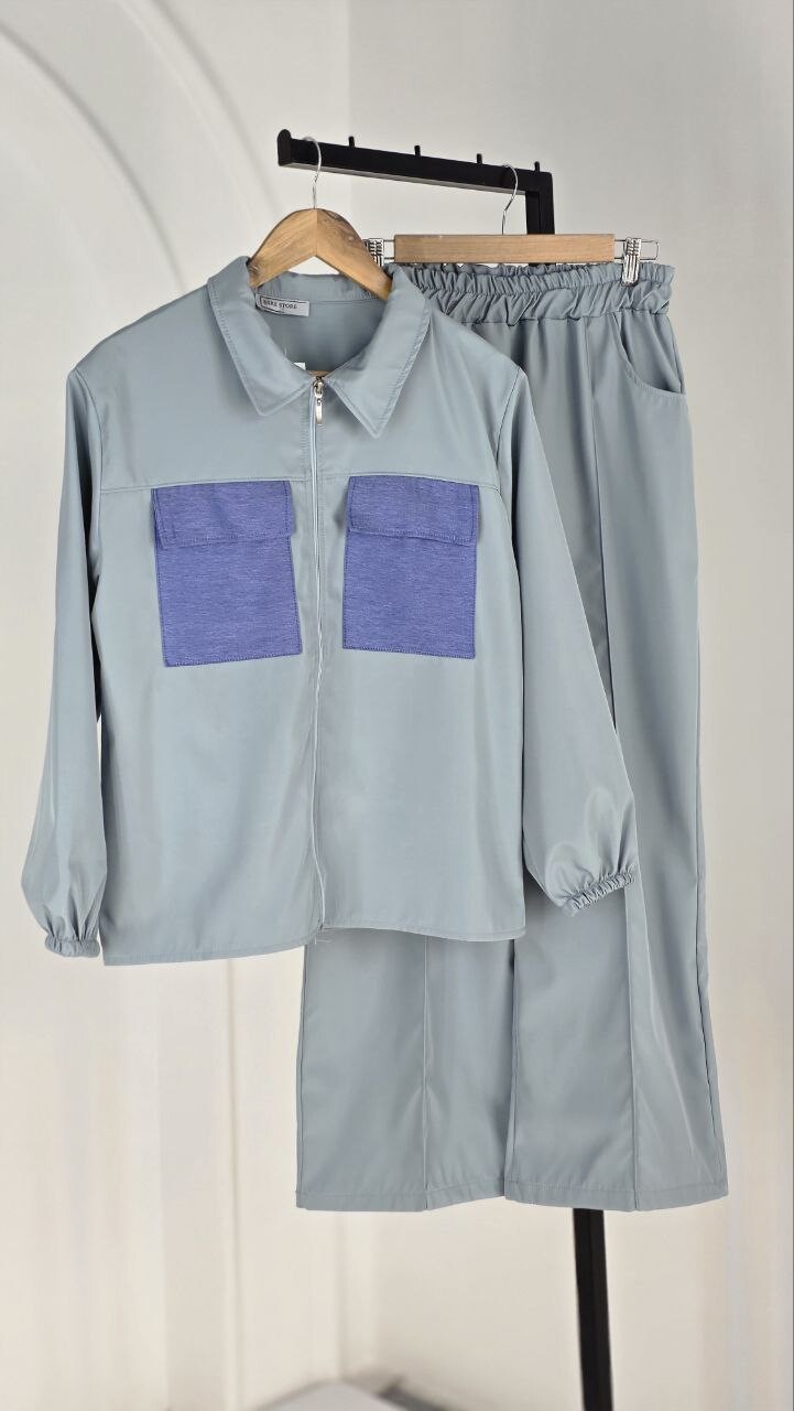 FOR YOU MODA - 4569-46k-3 سوت بنطرون - سمائي 