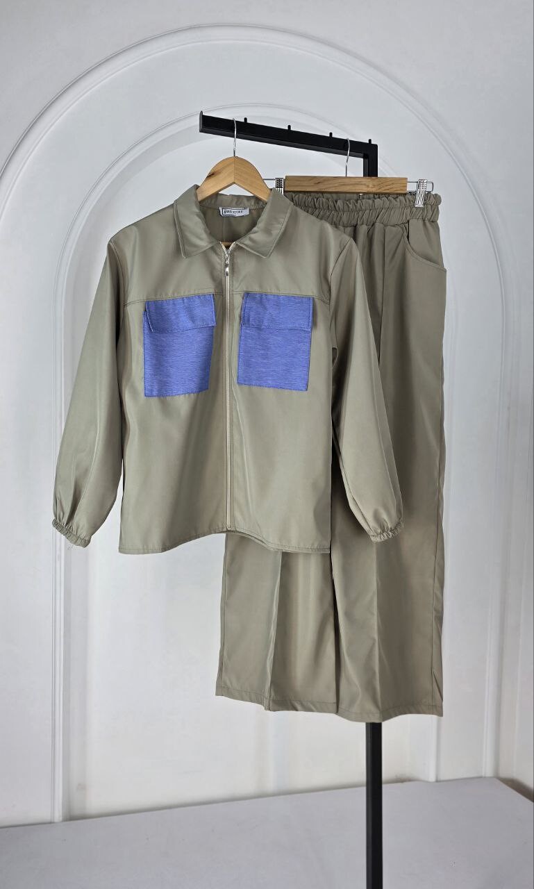 FOR YOU MODA - 4569-46k-5 سوت بنطرون -زيتوني فاتح