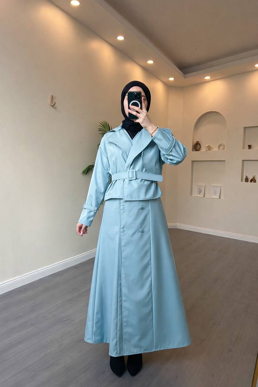 FOR YOU MODA - 4570-21PX-فستان قطعتين-سمائي 