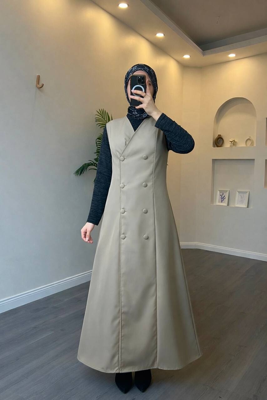 4570-21PX-4 فستان قطعتين- زيتي - Thumbnail