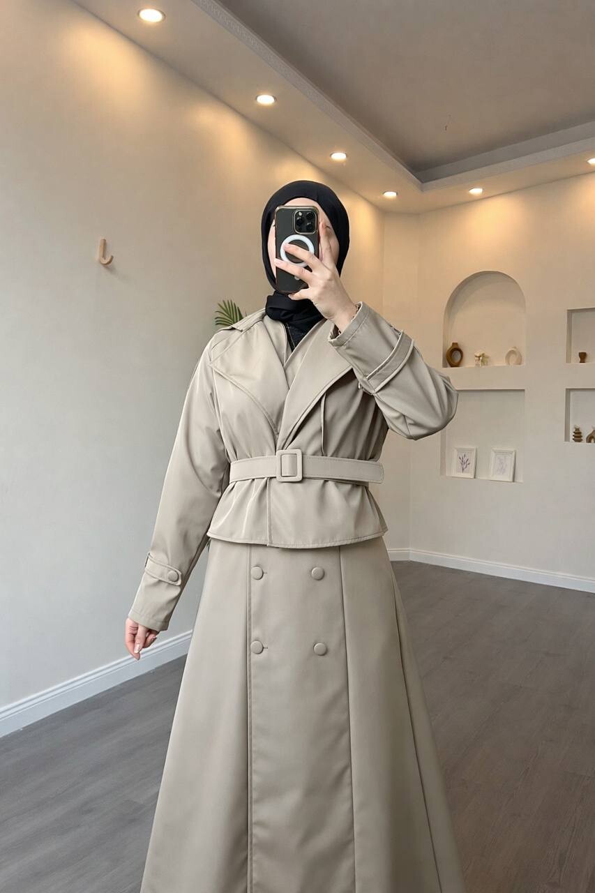 FOR YOU MODA - 4570-21PX-4 فستان قطعتين- زيتي (1)