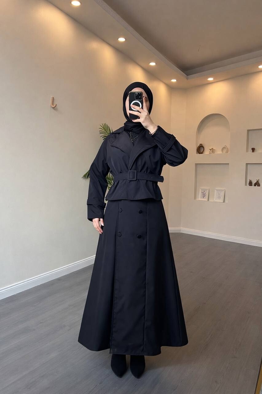 FOR YOU MODA - 4570-21PX-1فستان قطعتين -اسود